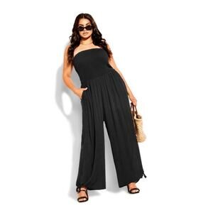 City Chic Black Smocked Halter Jumpsuit Sz.L(20)